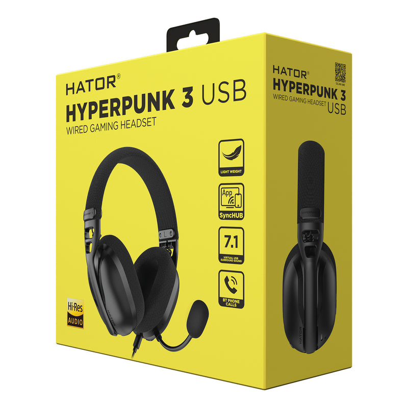 Load image into Gallery viewer, Hator hyperpunk 3 usb over-ear gaming headset (zwart, virtual 7.1 surround sound, usb-a usb-c bluetooth)
