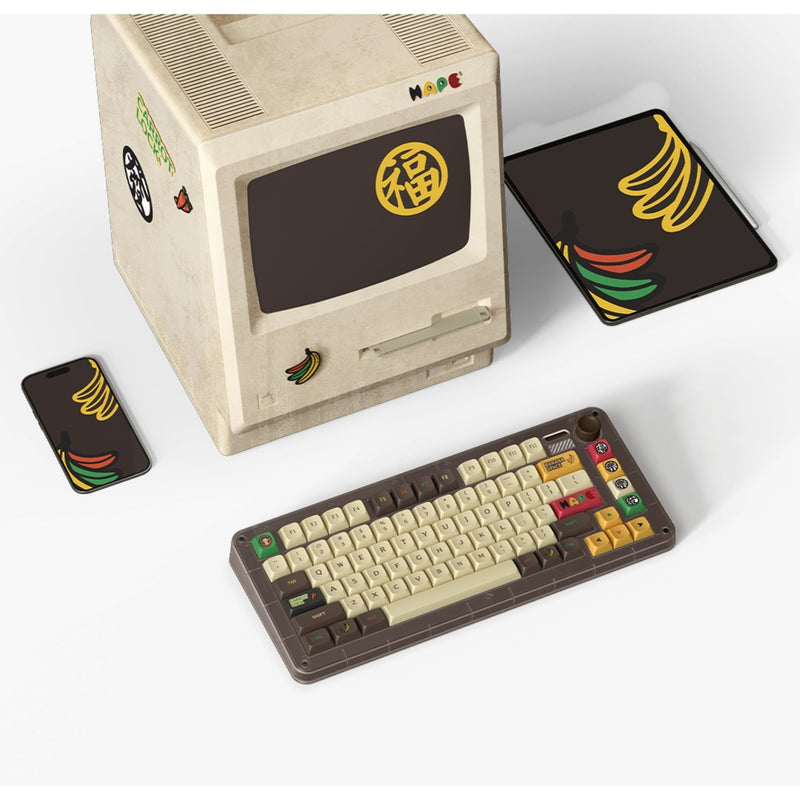 Load image into Gallery viewer, Iqunix zx75 happy ape wireless mechanical keyboard, gaming toetsenbord (bruin geel, us lay-out, ttc holy panda, rgb leds, 75%, hot-swappable, double-shot pbt, 2.4ghz | bluetooth 5.1 | usb-c)
