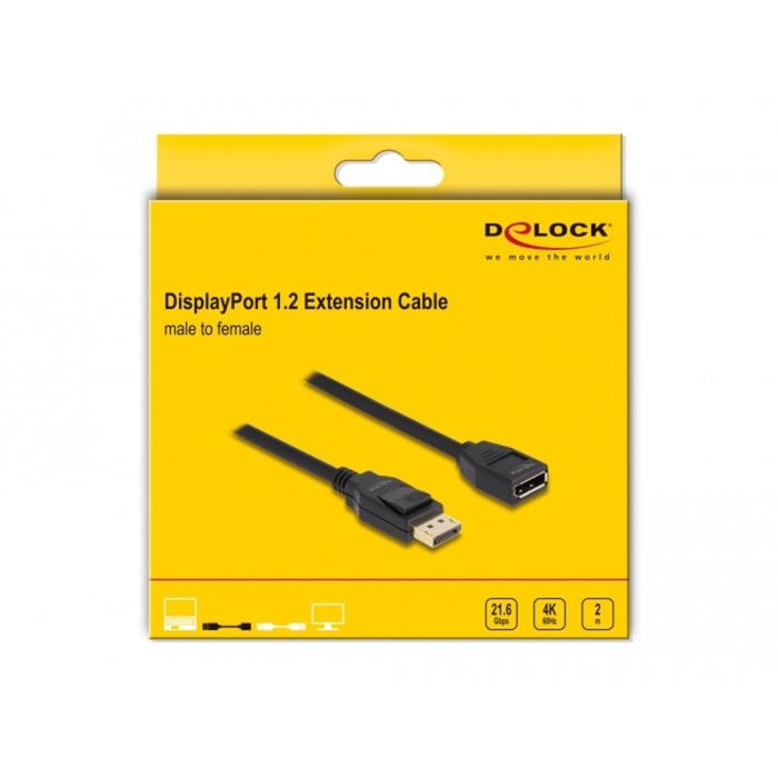 Load image into Gallery viewer, Delock displayport 1.2 verlengkabel (zwart, 2 meter, 4k 60 hz)
