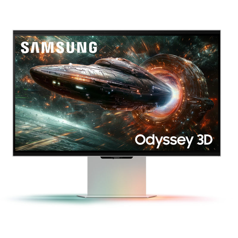 Load image into Gallery viewer, Samsung odyssey 3d g90xf 27 4k uhd gaming monitor (zilver, 2x hdmi, displayport, 2x usb-a, usb-b, 165 hz)
