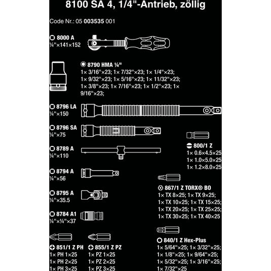 Wera 8100 sa 4 zyklop speed ratelset, 1 4 gereedschapsset (zwart groen, 41-delig, speedratel met draaibare kop)