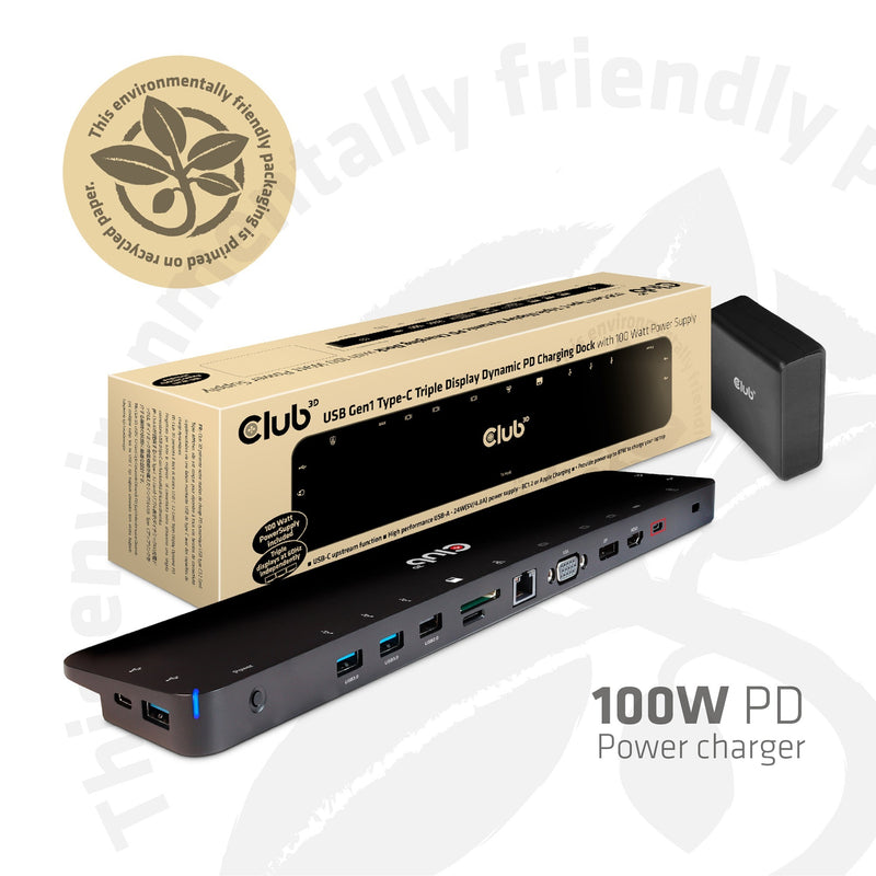 Load image into Gallery viewer, Club 3d usb-c 3.2 gen1 triple display dynamic pd dockingstation (zwart, 100 w)
