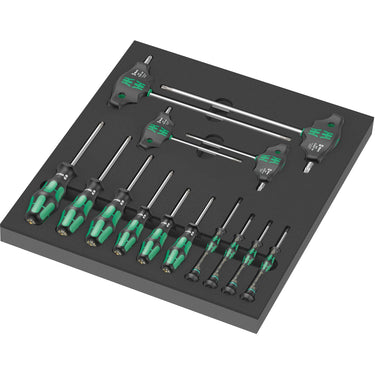 Wera 9712 schuimrubberen inzetstuk met torx hf-schroevendraaiers set 1, 14‑delig (zwart grijs, in schuiminzet voor werkplaatswagen)