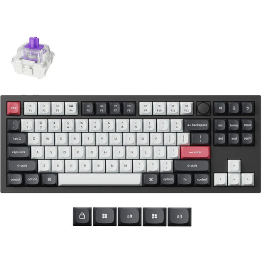 Keychron q3 he qmk-m1 rgb mechanisch toetsenbord (zwart, us lay-out (qwerty), gateron double-rail magnetic nebula, 80% (tkl) , rgb leds, osa double-shot pbt, hot swap, knob, 2.4ghz | bluetooth 5.1 | usb-c)
