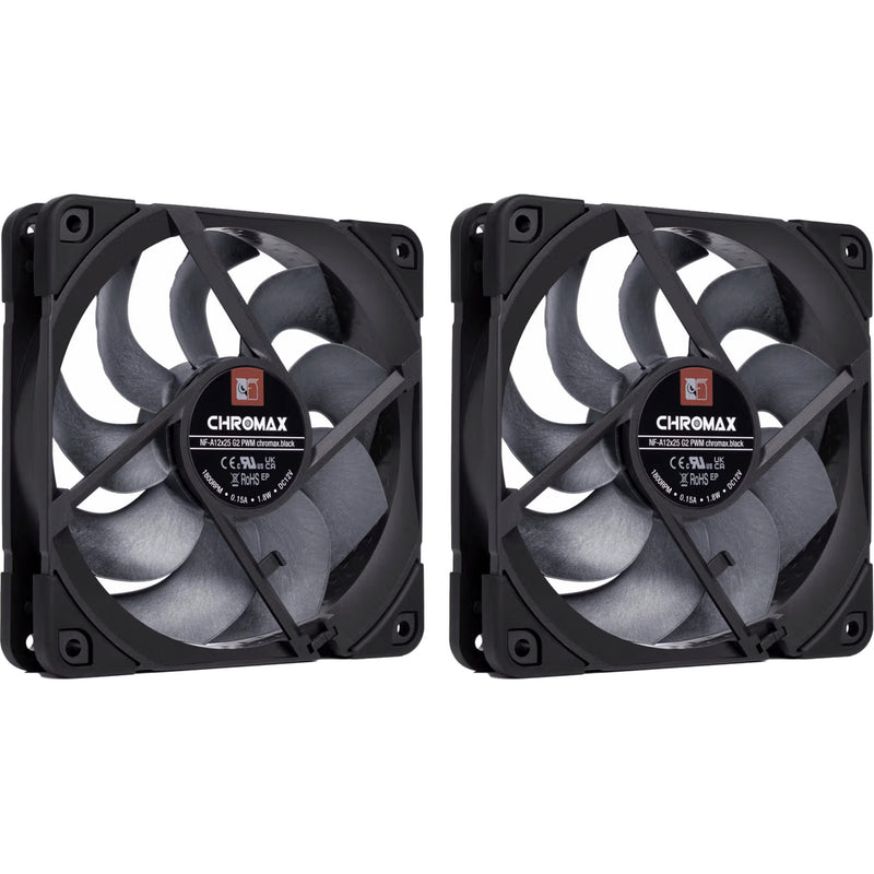 Load image into Gallery viewer, Noctua nf-a12x25 g2 pwm sx2-pp chromax.black case fans (zwart, 2 stuks, 120 x 120 x 25 mm)
