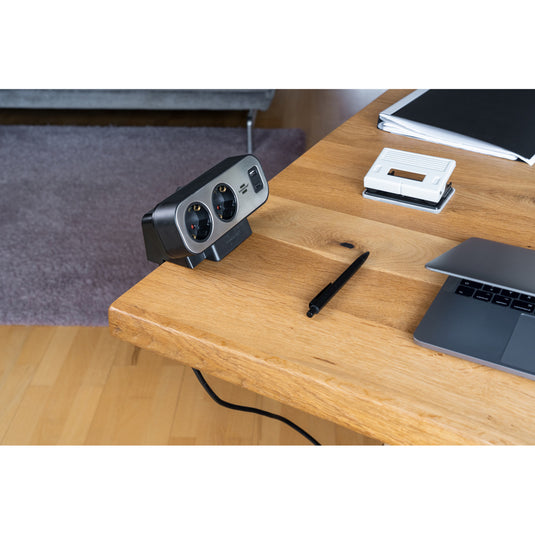 Brennenstuhl estilo duplex stekkerdoos met schakelaar stekkerdoos (zwart zilver, 1x usb c, 1x usb a)