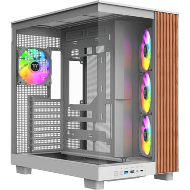 Thermaltake view 380 xl ws argb midi tower behuizing (wit houtkleur | 2x usb-a | 1x usb-c | rgb | tempered glass)