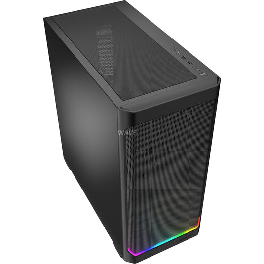 Sharkoon ak4 rgb strip midi tower behuizing (zwart | 2x usb-a | 1x usb-c | rgb)