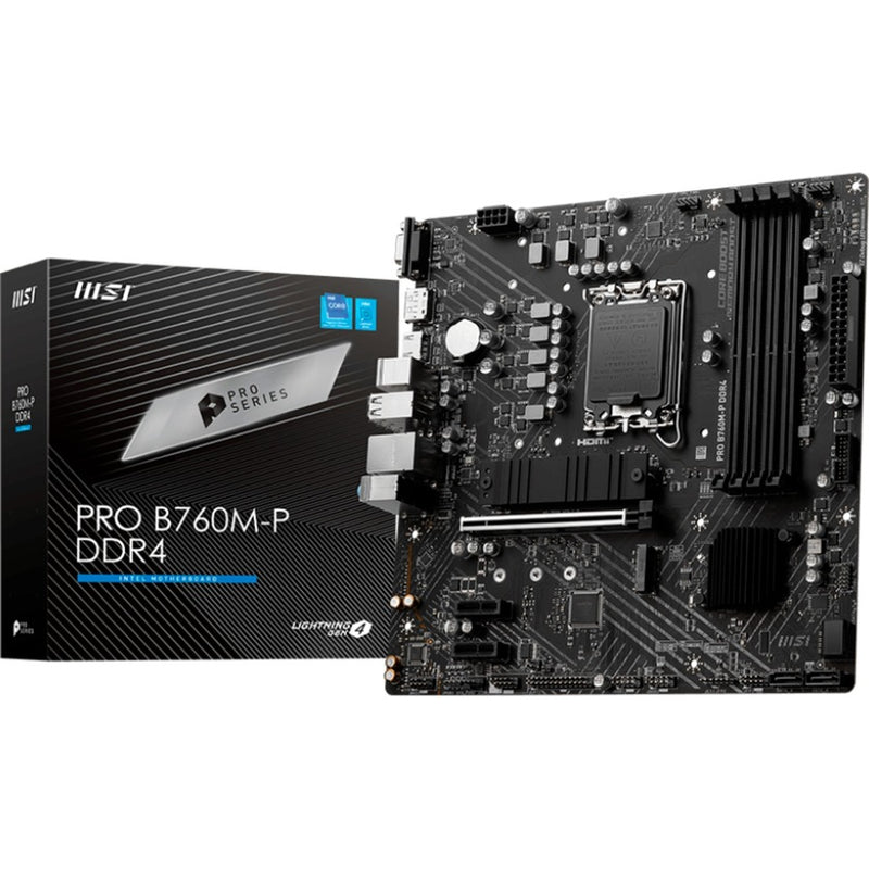 Load image into Gallery viewer, Msi pro b760m-p ddr4 socket 1700 moederbord (zwart, raid, gb-lan, sound, µatx)
