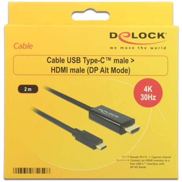 Load image into Gallery viewer, Delock usb-c (male) > hdmi (male) (dp alt mode) kabel (zwart, 2 meter, 4k 30 hz)
