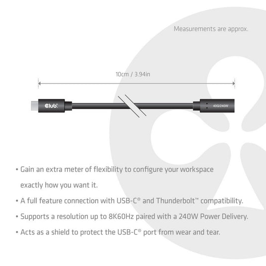 Club 3d usb-c 40 gbps verlengkabel (zwart, 1 meter, 8k 60hz, pd 240 watt)