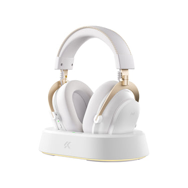 Mchose v9 turbo+ magnetic wireless over-ear gaming headset (hoogglans wit goud, nintendo switch, playstation 4, playstation 5, mobiel, pc, 2.4g bluetooth usb)