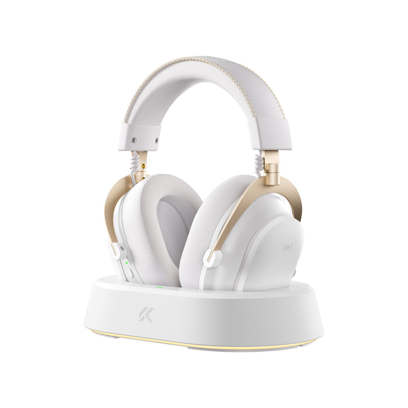 Load image into Gallery viewer, Mchose v9 turbo+ magnetic wireless over-ear gaming headset (hoogglans wit goud, nintendo switch, playstation 4, playstation 5, mobiel, pc, 2.4g bluetooth usb)

