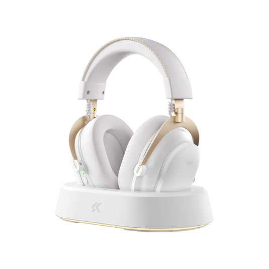 Mchose v9 turbo+ magnetic wireless over-ear gaming headset (hoogglans wit goud, nintendo switch, playstation 4, playstation 5, mobiel, pc, 2.4g bluetooth usb)