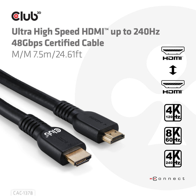 Load image into Gallery viewer, Club 3d ultra high speed hdmi certified kabel (zwart, 7,5 meter, 4k120 hz, 8k60 hz)
