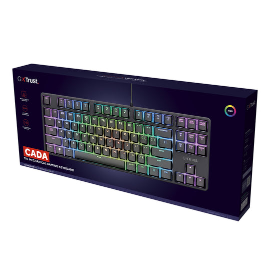 Trust gxt 864 cada compact mechanisch tkl-gamingtoetsenbord, gaming toetsenbord (zwart, us lay-out, huano brown, rgb)