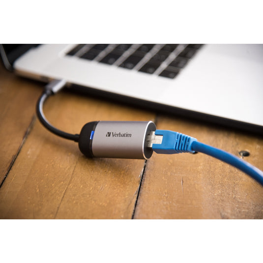 Verbatim usb 3.2 gen 1 adapter, usb-c > rj-45 (zilver zwart, 10cm, gigabit lan 10 100 1000 mbit s)