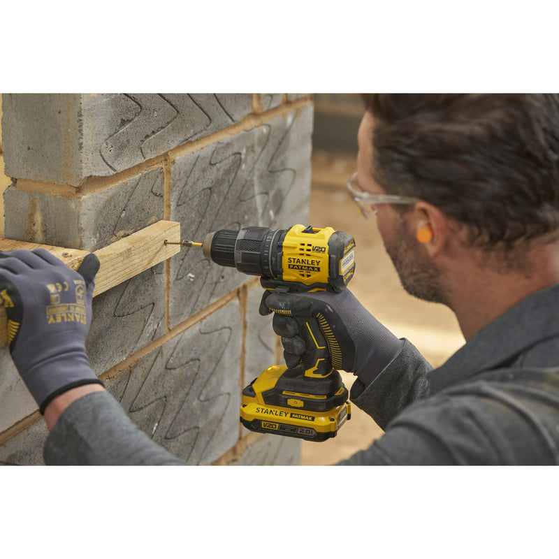 Load image into Gallery viewer, Stanley fatmax v20 18v schroefklopboormachine klopboorschroevendraaier (zwart geel, 2 accu's en oplader inbegrepen, met koffer)
