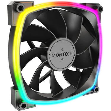 Montech rx120 pwm rgb case fan (zwart, 120 x 25 x 120 mm, 3-pin argb)