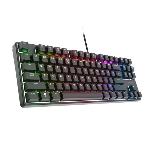 Trust gxt 864 cada compact mechanisch tkl-gamingtoetsenbord, gaming toetsenbord (zwart, us lay-out, huano brown, rgb)