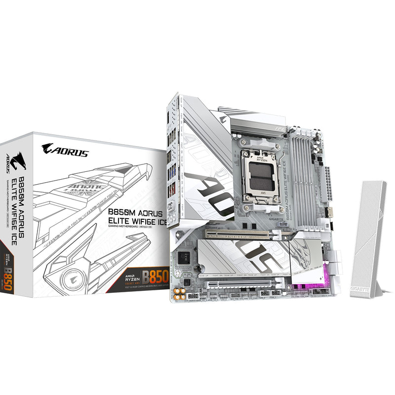 Load image into Gallery viewer, Gigabyte b850m aorus elite wifi6e ice socket am5 moederbord (zilver wit, raid, 2,5gb-lan, wi-fi 6e, bt, sound, µatx)

