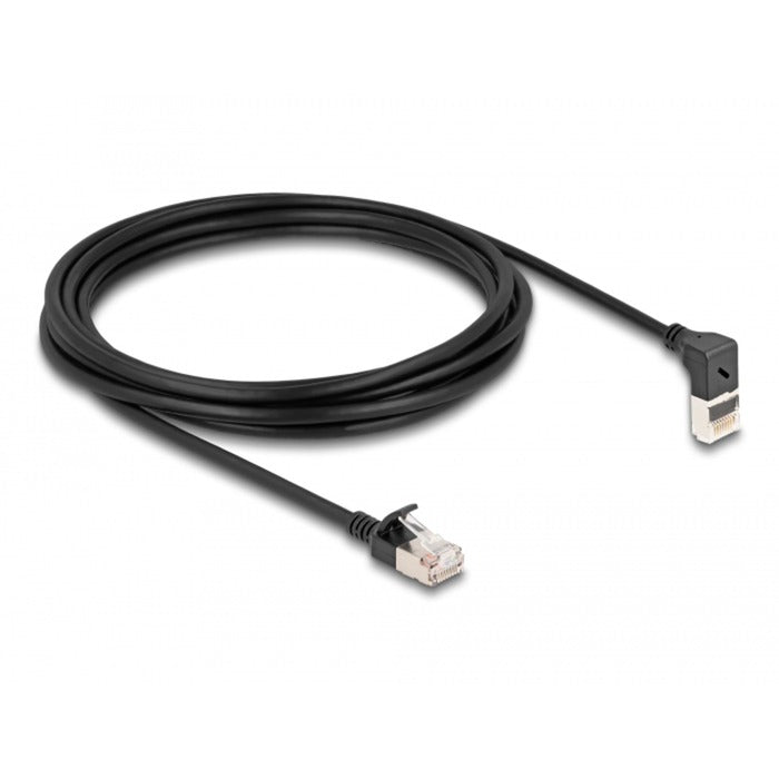 Load image into Gallery viewer, Delock rj45 network cable cat.6a s ftp slim 90° upwards angled straight 3 m kabel (zwart)
