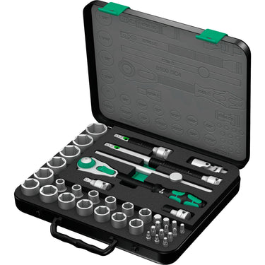 Wera 8100 sc 4 zyklop speed ratelset gereedschapsset (zwart groen, 38-delig, snelheidsratel met draaibare kop)