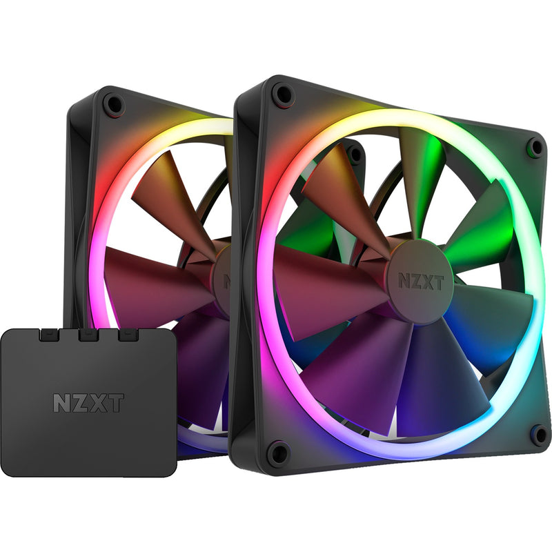 Load image into Gallery viewer, Nzxt f140 rgb duo case fans (zwart, 2 stuks, 140 x 140 x 25 mm, pwm, incl. controller)

