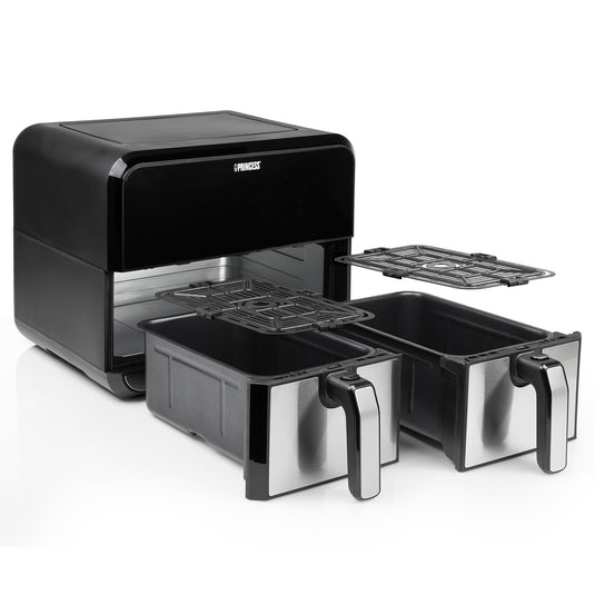 Princess double basket aerofryer heteluchtfriteuse (zwart, 2x 4 liter)