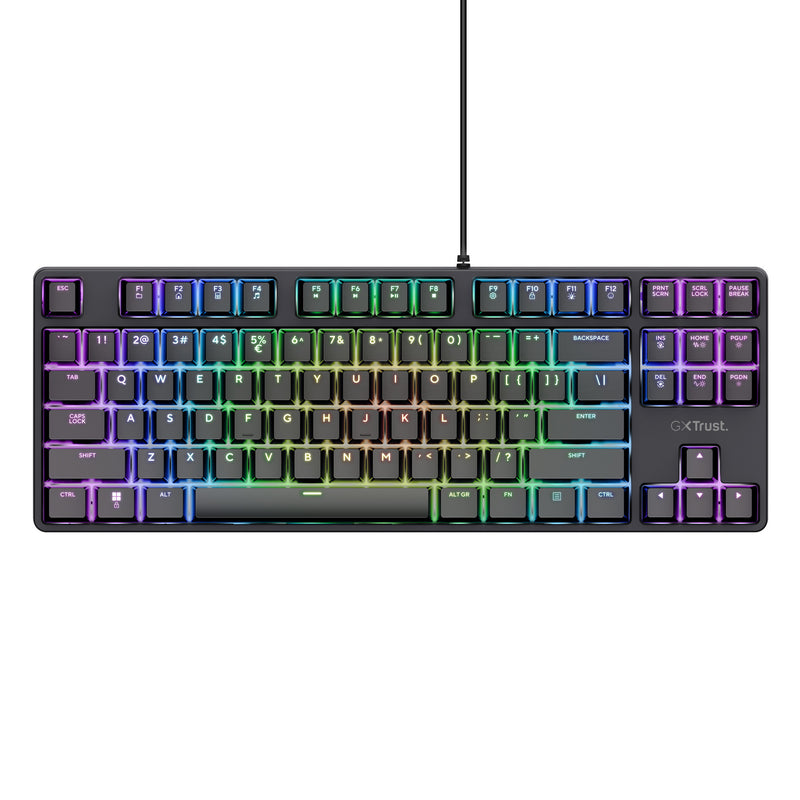 Load image into Gallery viewer, Trust gxt 864 cada compact mechanisch tkl-gamingtoetsenbord (zwart, us lay-out (qwerty), huano brown, rgb)
