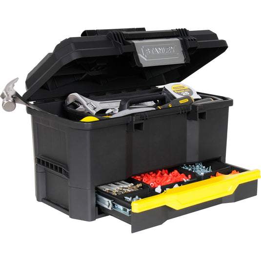 Stanley gereedschapskoffer 19 met drukslot en lade gereedschapskist (zwart geel, 1-70-316)