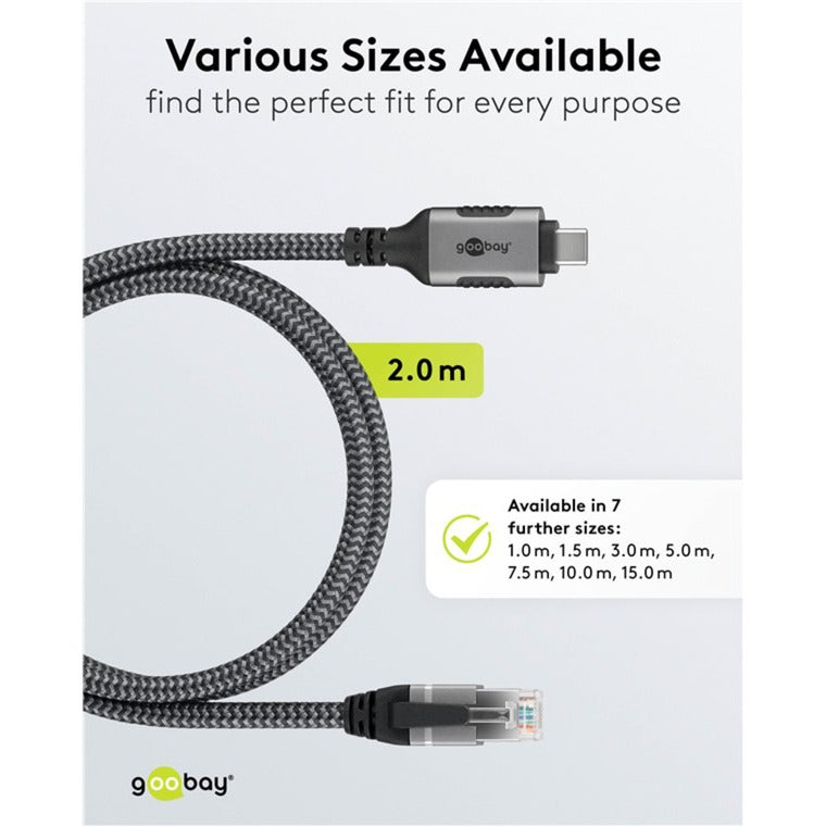 Load image into Gallery viewer, Goobay netwerkadapter usb-c 3.2 gen1 naar rj-45 (zwart zilver, 2 meter)
