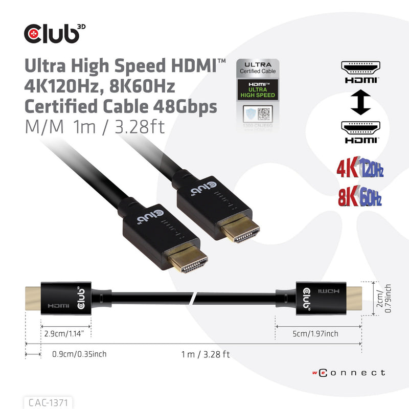 Load image into Gallery viewer, Club 3d gecertificeerde ultra high speed hdmi 2.1 kabel (zwart, 1 meter, 8k)

