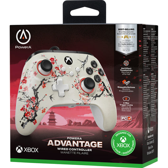Powera advantage controller met kabel voor de xbox series x|s - warrior's nirvana (magnoliawit, xbox series x|s, xbox one, pc)
