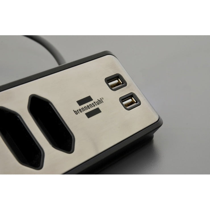 Load image into Gallery viewer, Brennenstuhl estilo hoekstekkerdoos 4-voudig stekkerdoos (zwart roestvrij staal, 2x usb)
