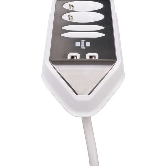 Brennenstuhl estilo hoekstekkerdoos 4-voudig stekkerdoos (wit roestvrij staal, 2x usb)