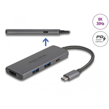 Delock usb type-c docking station 8k (donkergrijs, hdmi, usb, pd 3.0 100 w)