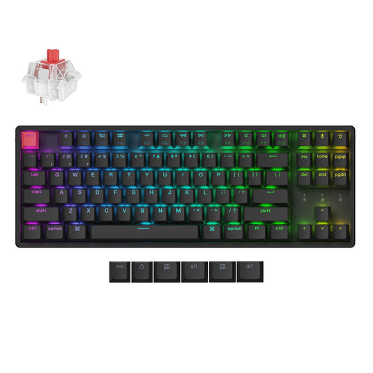 Keychron k8x-j1 rgb mechanisch toetsenbord (zwart, us lay-out (qwerty), super red, 80% (tkl) , rgb, cherry double-shot pbt keycaps, hot swap, bluetooth | usb-c)