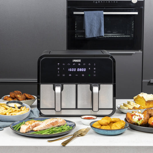Princess double basket aerofryer heteluchtfriteuse (zwart, 2x 4 liter)
