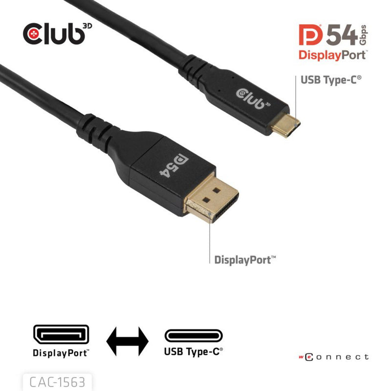 Afbeelding laden in galerijviewer, Club 3d usb-c naar displayport 2.1 dp54 bi-directioneel kabel, 8k120hz 2m (zwart)
