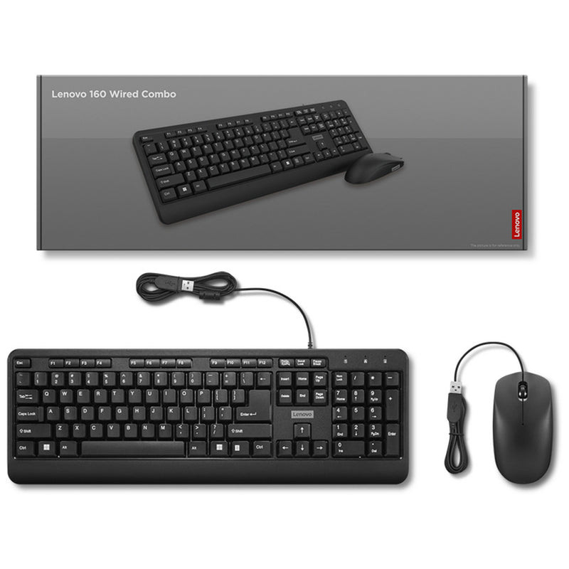 Load image into Gallery viewer, Lenovo 160 wired combo desktopset (zwart, us lay-out (qwerty), 100%, usb-a, 1.600 dpi)
