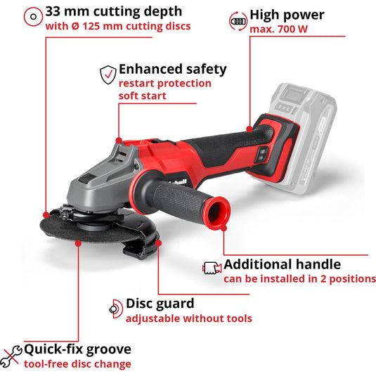 Einhell axxio accu haakse slijper 18 125 q (rood zwart, accu en oplader niet inbegrepen)