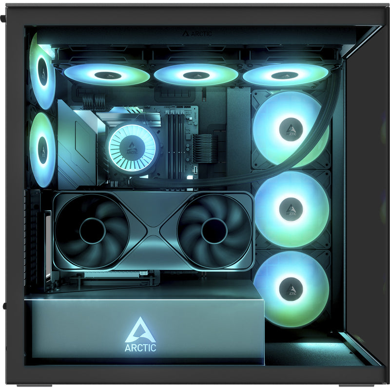 Load image into Gallery viewer, Arctic xtender vg midi tower behuizing (zwart | 2x usb-a | 1x usb-c | rgb | tempered glass)
