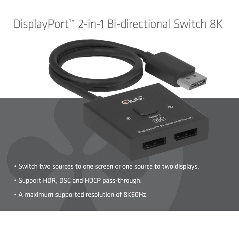 Load image into Gallery viewer, Club 3d 2-in-1 bidirectionele displayport switch (zwart, 8k)
