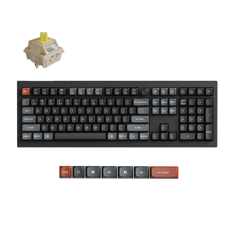Load image into Gallery viewer, Keychron v6 ultra 8k wireless custom mechanical keyboard (zwart, us lay-out (qwerty), silk pom banana, 100%, rgb, hot swap, 2.4 ghz | bluetooth 5.3 | usb-c)
