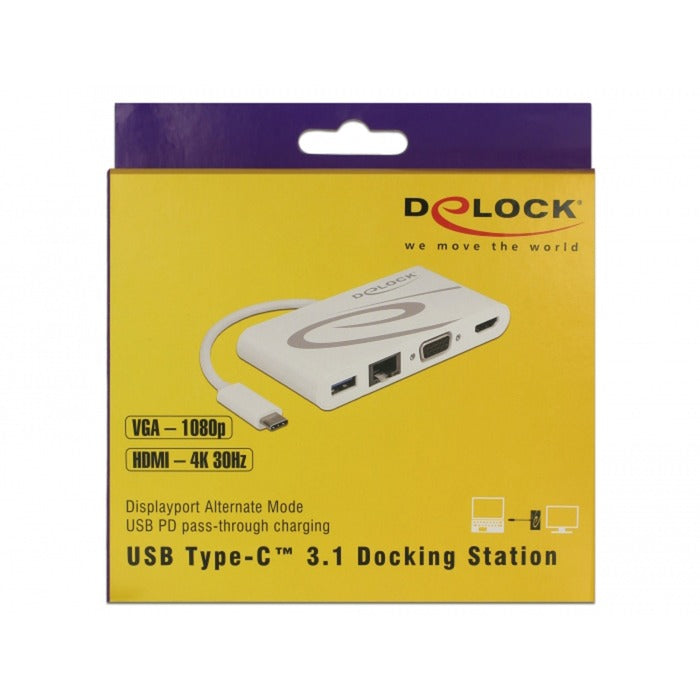 Load image into Gallery viewer, Delock usb-c 3.1 > hdmi + vga + lan + usb adapter (wit, 0,14 meter, 4k 30 hz)

