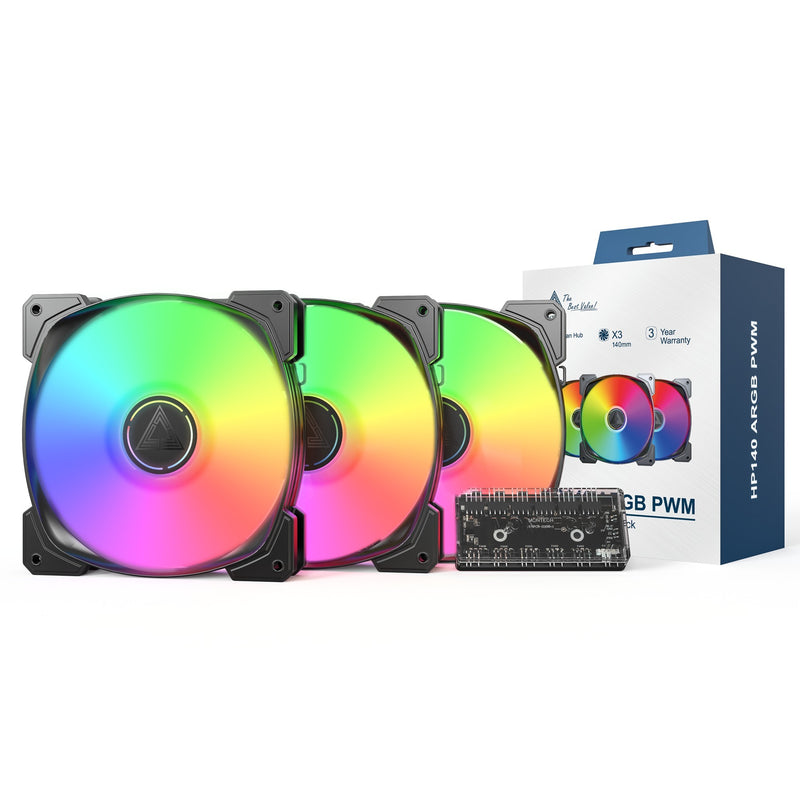 Load image into Gallery viewer, Montech hp140 argb pwm 3 in 1 pack case fans (zwart, 3 stuks, 140 x 140 x 25 mm)
