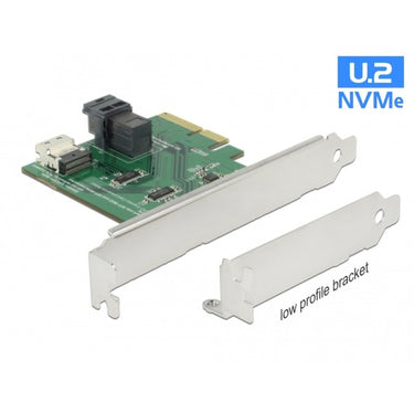 Delock pci express x4 card u.2 nvme naar 1 x internal sff-8654 4i + 1 x internal sff-8643 – low profile form factor adapter (zilver)