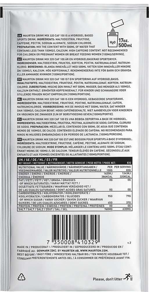 Maurten drink mix 320 caf 100 hydrogel drink powder + caffeine 83g