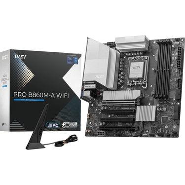 Msi pro b860m-a wifi socket 1851 moederbord (zilver, raid, 5gb-lan, wi-fi 7, bt, sound, µatx)